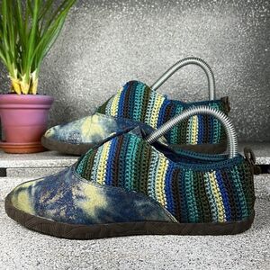 The Sak Peacock Stripe Brodie Hippie Crochet Canvas Shoes Sneakers Size 6.5 Boho